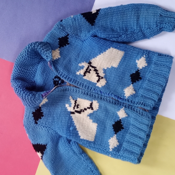 Vintage Handmade Horses Pattern Zip Up Sweater Jacket - Picture 5 of 7